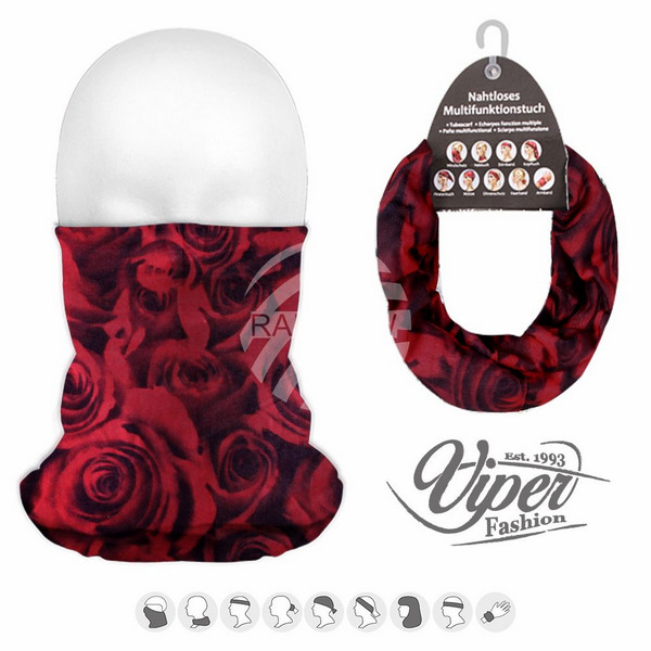 Viper Fashion 9in1 Mikrokuitukangas Putkihuivi, punaiset ruusut